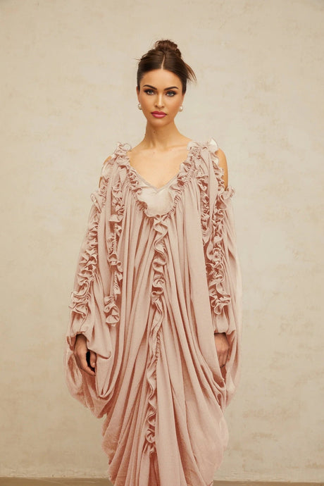 Bice Maxi Dress Ruffled - Trim Tulle & V - Neck