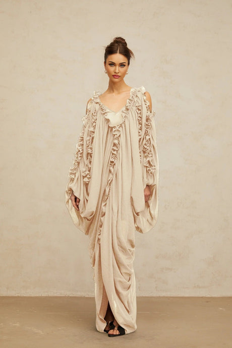 Bice Maxi Dress Ruffled - Trim Tulle & V - Neck