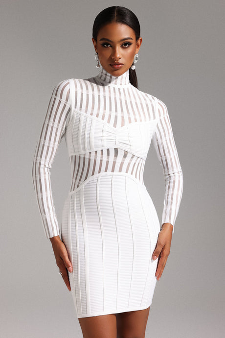 Bice White Bandage Style Dress with Sheer Striped Detailing