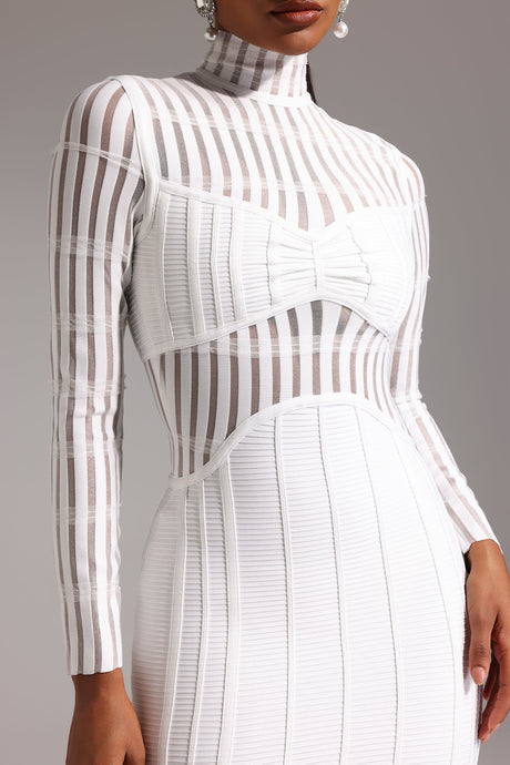Bice White Bandage Style Dress with Sheer Striped Detailing