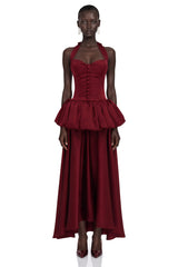 Bilun Burgundy Halterneck Bubble Maxi Dress