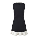 Black A-line Dress with Pearl Embellished Collar
