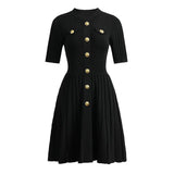 Black A-line Dress with Gold Accents