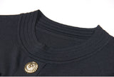 Black A-line Dress with Gold Accents