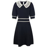 Black A-line Dress with Vintage-Inspired Lace Collar