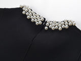 Black A-Line Sleeveless Dress with Pearl Embellished Collar