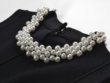Black A-line Sleeveless Dress with Pearl Collar Embellishment