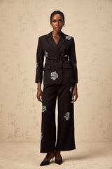 Black blazer and trousers set with studded rose details Phoebe matching outfit