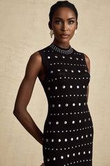 Black crochet knit maxi dress with studded details by Chloé
