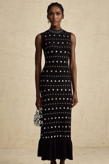 Black crochet knit maxi dress with studs by Chloe