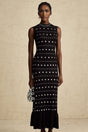 Black crochet knit maxi dress with studs by Chloe