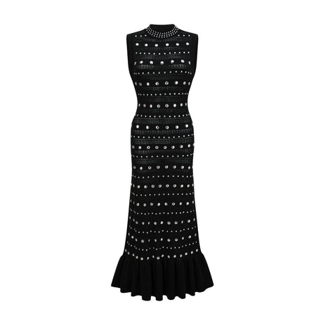 Black crochet knit maxi dress with studs by Chloe
