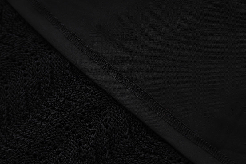 Black Crochet Lace Detail Long Fitted Dress
