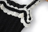 Black crochet lace fitted tank top with white accents
