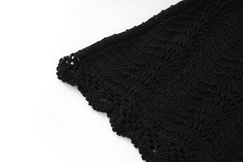 Black crochet lace fitted top with white accents