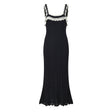 Black crochet lace detail long fitted silhouette