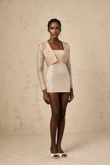 Black cropped jacket with silver studs adorning the collar and lapels