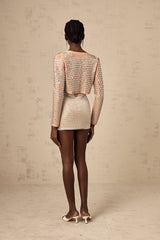 Black cropped jacket with silver studs embellishing the collar and lapels Ubalda design short sleeves and open front