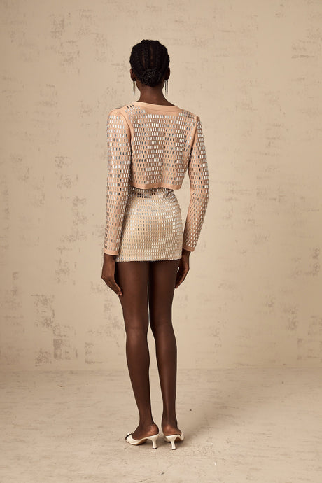 Black cropped jacket with silver studs embellishing the collar and lapels Ubalda design short sleeves and open front