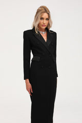 Black double breasted long coat named Eithne