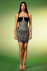 Black Elin Sleeveless Hollow Out Bandage Mini Dress