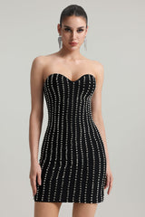 Black Gaetana Rhinestone Mini Dress