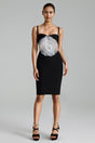 Black Jacey Mesh Flower Bandage Midi Dress