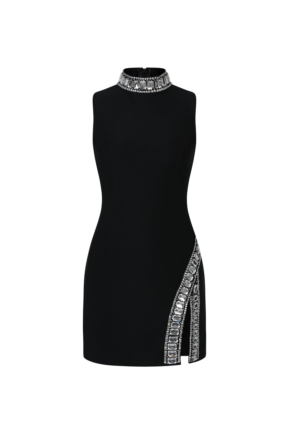 Black Kianala Bandage Sleeveless High Neck Diamond Slit Mini Dress