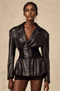 Black leather jacket with panelled design named Mirella