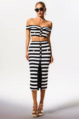 Black Martha Off-the-Shoulder Hollow Out Slit Bandage Midi Two-Piece Set