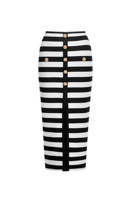 Black Martha Off-the-Shoulder Hollow Out Slit Bandage Midi Two-Piece Set