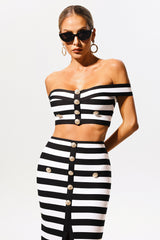 Black Martha Off-the-Shoulder Hollow Out Slit Bandage Midi Two-Piece Set