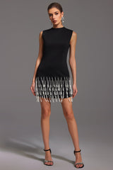 Black Nanci Sleeveless Pearl Mini Dress