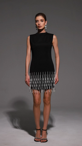 Black Nanci Sleeveless Pearl Mini Dress