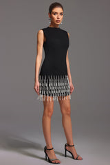 Black Nanci Sleeveless Pearl Mini Dress