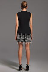 Black Nanci Sleeveless Pearl Mini Dress