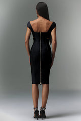 Black off-shoulder bandage silhouette V-neckline dress