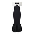 Black off-shoulder bodycon dress with bow detail