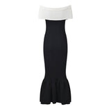 Black off-shoulder bodycon dress with bow detail