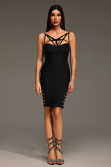 Black Orana Sleeveless Hollow Out Bandage Midi Dress