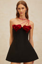 Black and Red Halterneck Sleeveless Dress with 3D-heart motif
