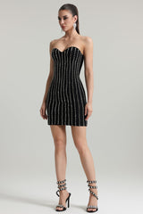 Black rhinestone embellished strapless mini dress Gaetana