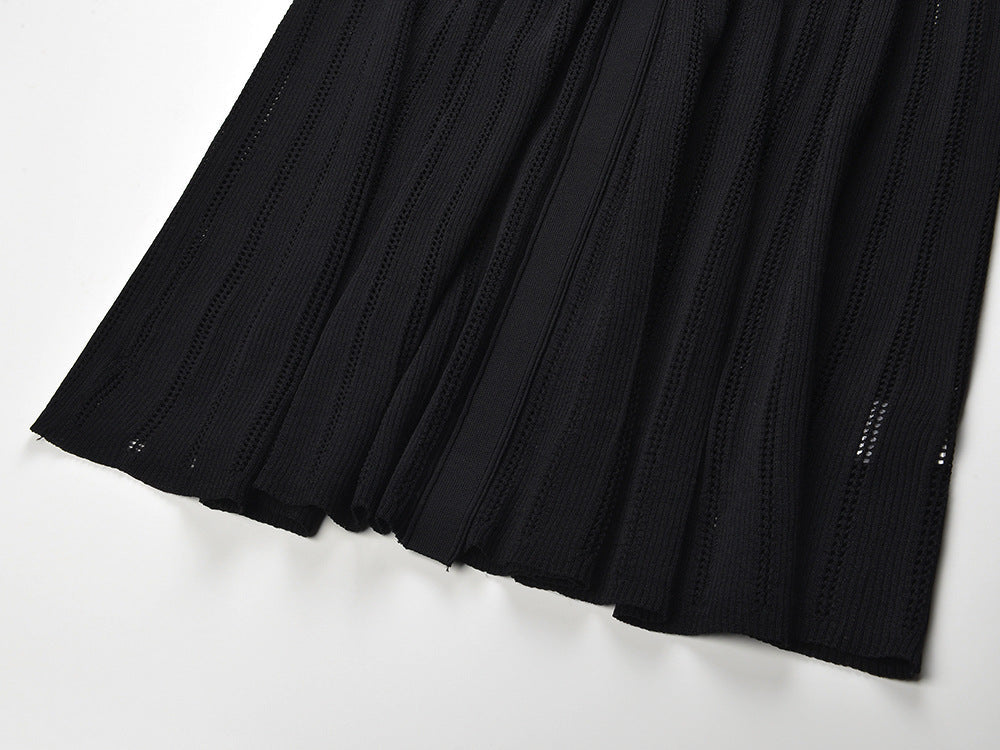 Black ribbed maxi dress with studded collar