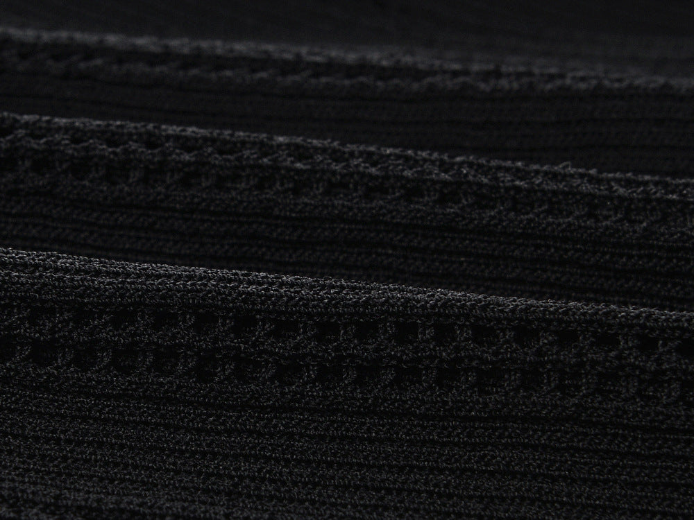 Black ribbed maxi dress with studded collar