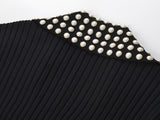Black Ribbed Maxi Dress with Studded Collar