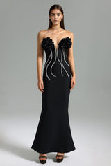 Black Vafa Off Shoulder Diamante Bandage Midi Dress