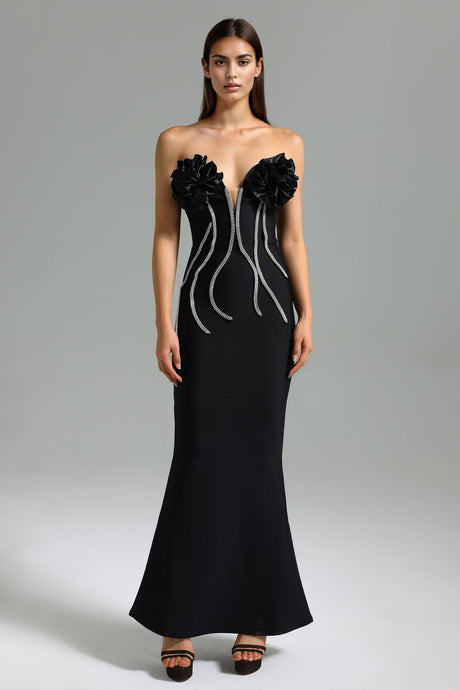 Black Vafa Off Shoulder Diamante Bandage Midi Dress