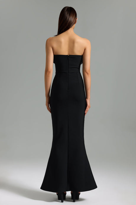 Black Vafa Off Shoulder Diamante Bandage Midi Dress