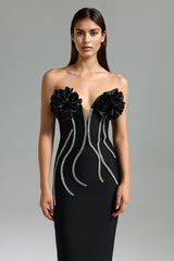 Black Vafa Off Shoulder Diamante Bandage Midi Dress