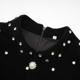 Black velvet midi dress with embellishments named Lola
